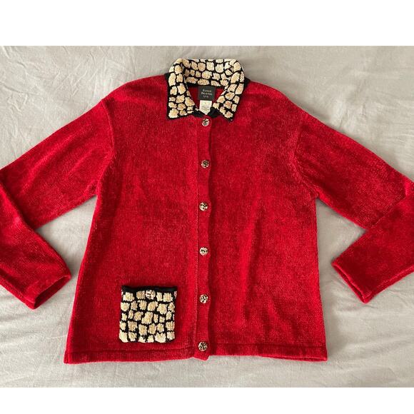 Vtg. Susan Bristol LTD Chenille Cardigan SZ L - Picture 1 of 9